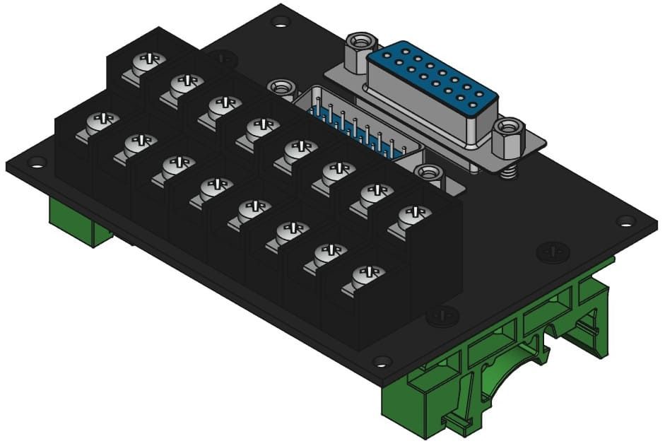 din-assembly DA15MF-TB2X8をDINレール取付けする際の組立完成図