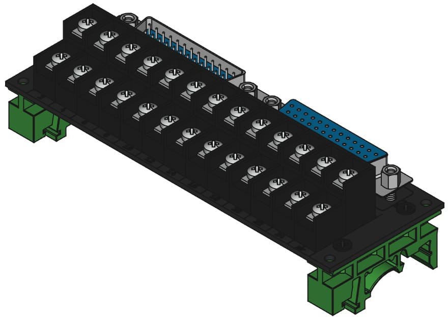 din-assembly DB25MF-TB2X13をDINレール取付けする際の組立完成図