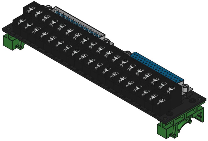 din-assembly DC37MF-TB2X19をDINレール取付けする際の組立完成図