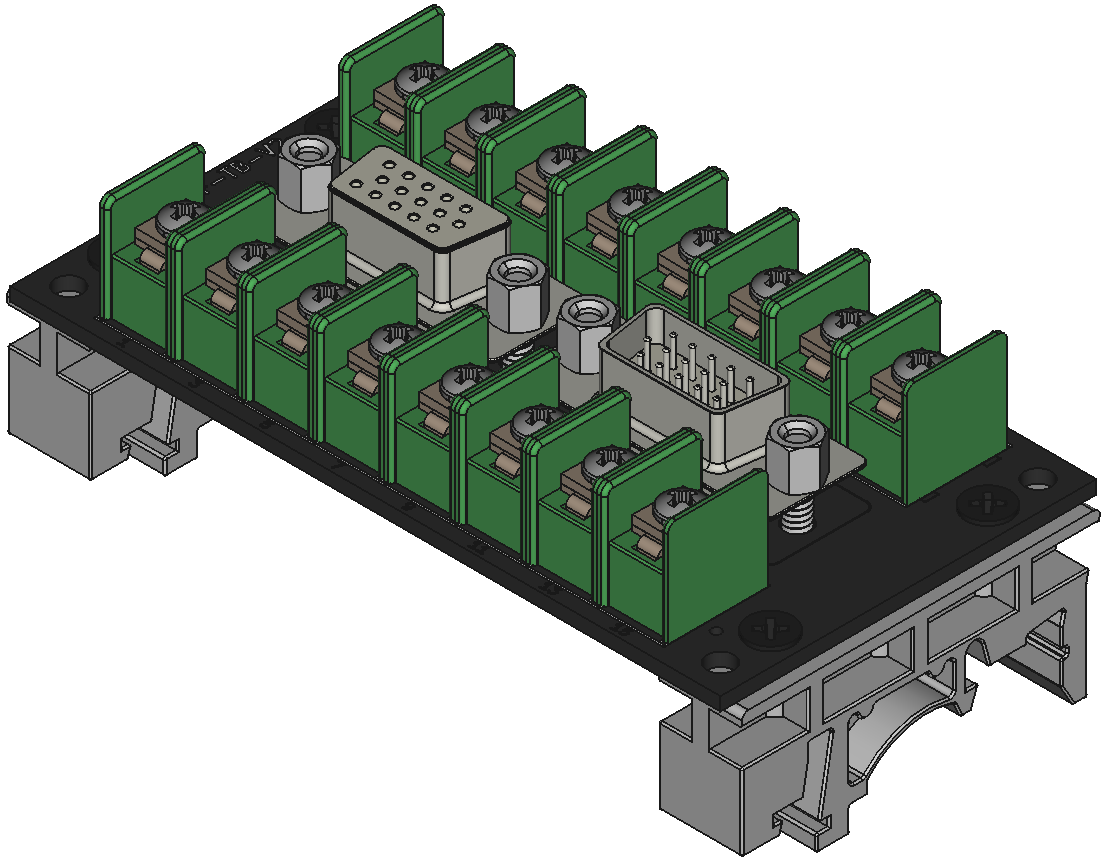 din-assembly DE15MF-TB-V2をDINレール取付けする際の組立完成図