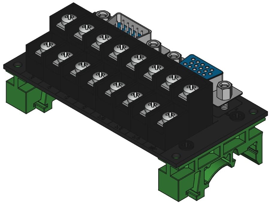 din-assembly DE15MF-TB2X8をDINレール取付けする際の組立完成図