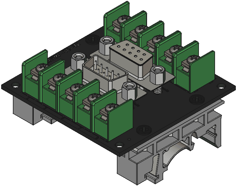 din-assembly DE9MF-TB-V2をDINレール取付けする際の組立完成図