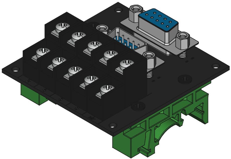 DE9MF-TB2X5をDINレール取付けする際の組立完成図