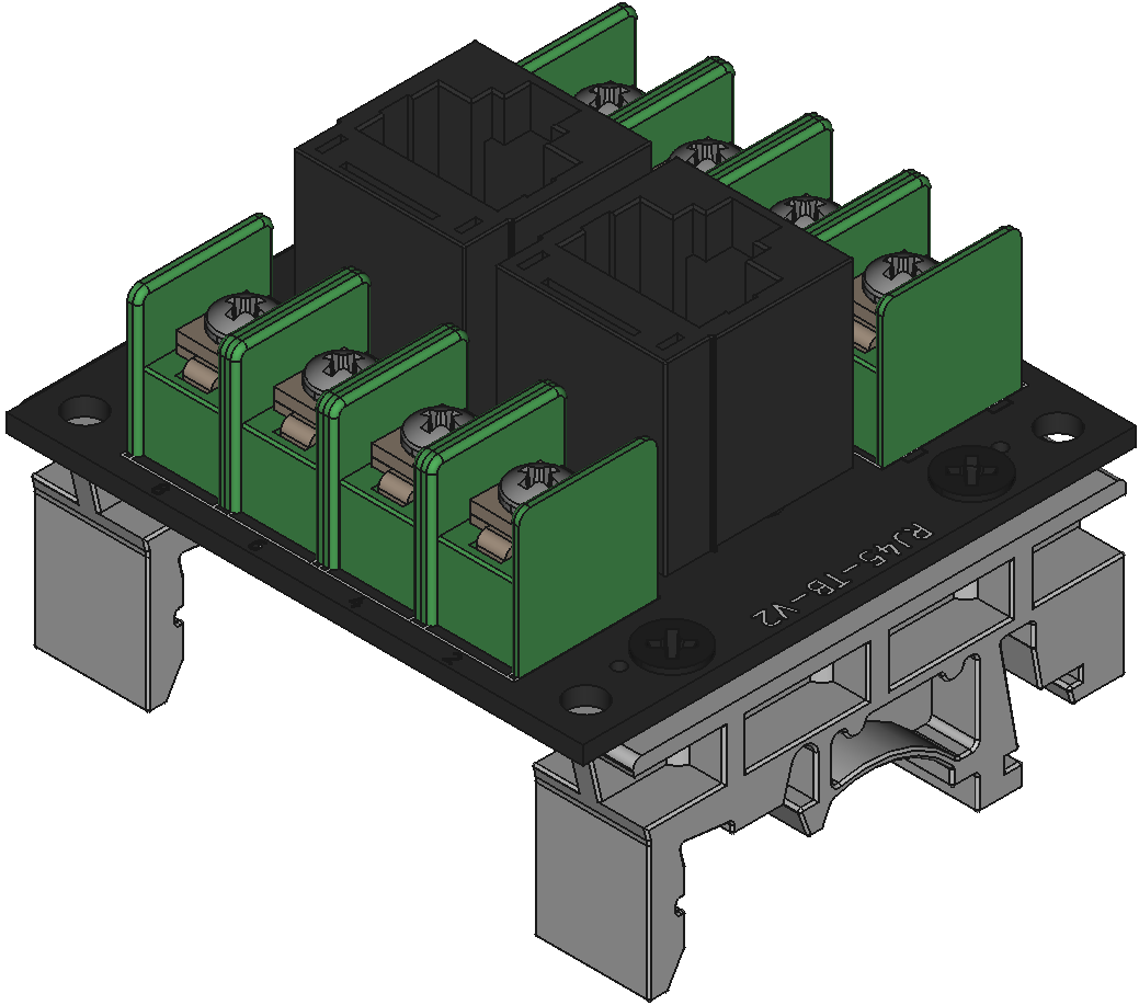 din-assembly RJ45-TB-V2をDINレール取付けする際の組立完成図